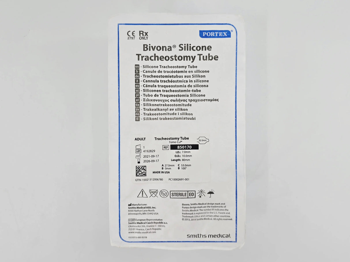 Smiths Medical 850170 Portex Bivona Adult Fome-Cuf Tracheostomy Tube Kit 7mm Smiths Medical