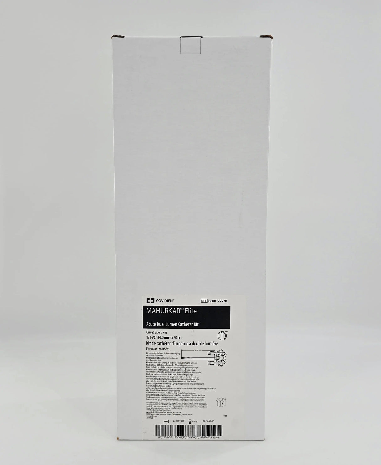 Covidien 8888222220 MAHURKAR Elite Acute Dual Lumen Catheter Kit Curved Extensions 2 Fr/Ch (4.0 mm) x 20cm BX/5 Covidien