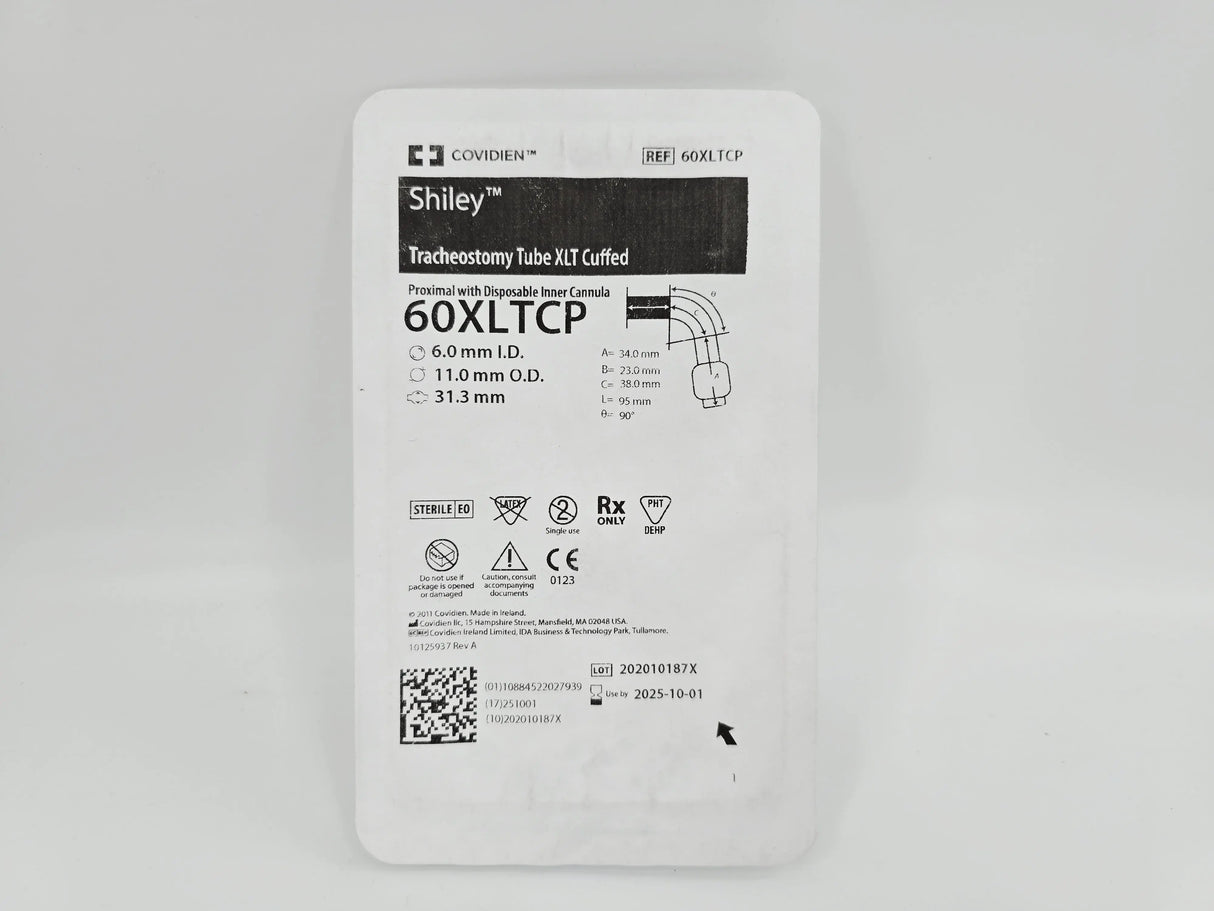 Covidien 60XLTCP Shiley Tracheostomy Tube XLT Cuffed Proximal w/ Disposable Inner Cannula Covidien