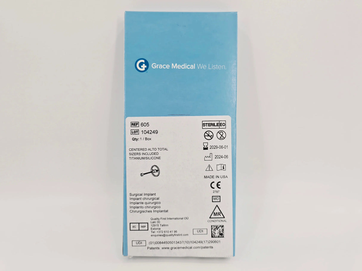 Grace Medical 605 ALTO Centered Total Sizers Included Titanium/Silicone Ossicular Prosthesis ENT Grace Medical