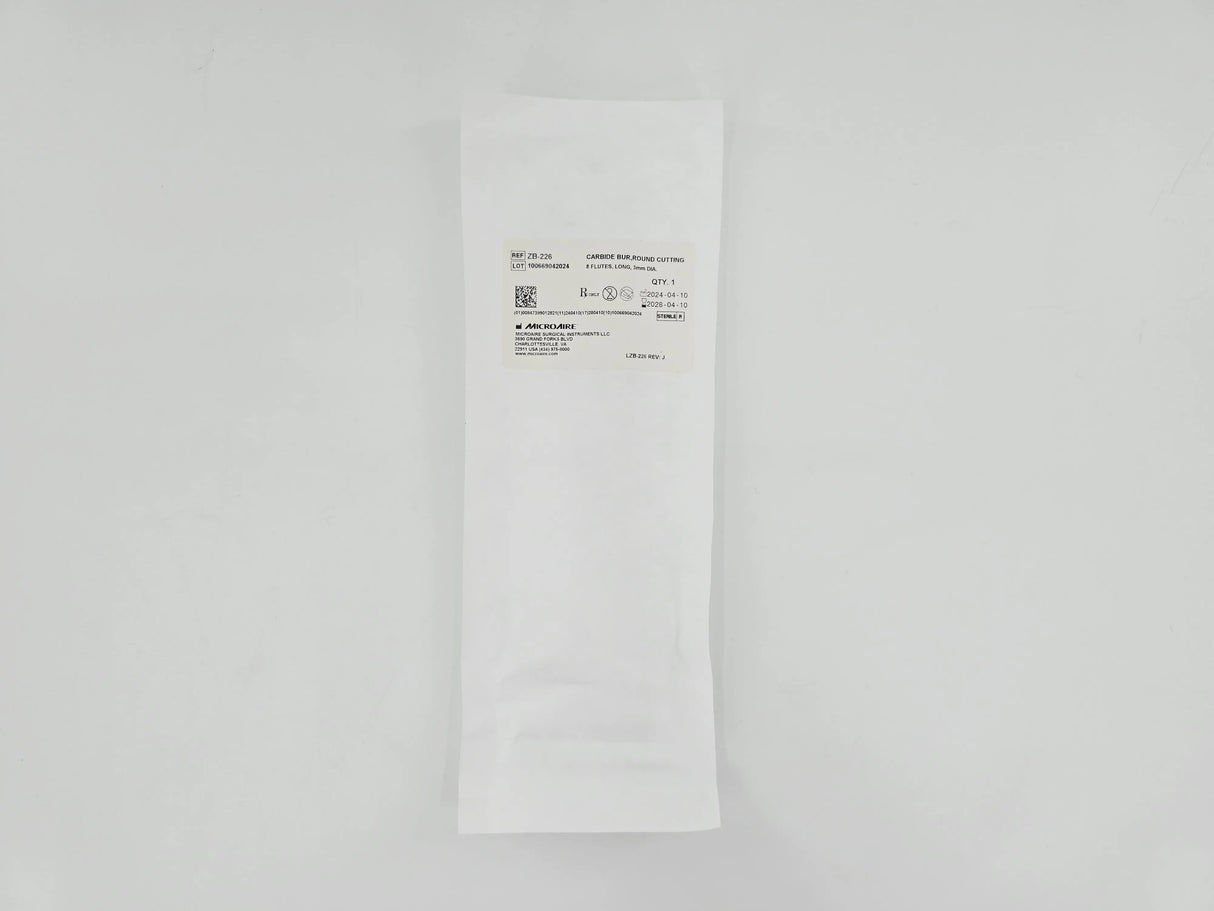MicroAire ZB-226 Carbide Bur Round Cutting 8 Flutes Long 3mm Dia. MicroAire