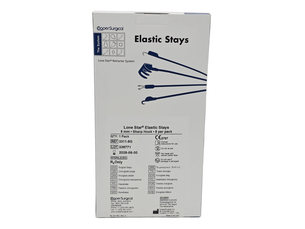 Cooper Surgical 3311-8G Lone Star Elastic Stay 5mm Sharp Hook Sterile 8 Pack Cooper Surgical