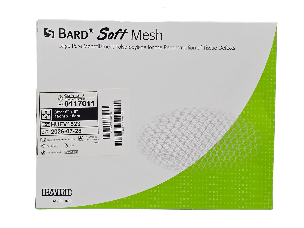Bard 0117011 Soft Mesh 6x6 Inch Polypropylene Hernia Repair Sterile Bard