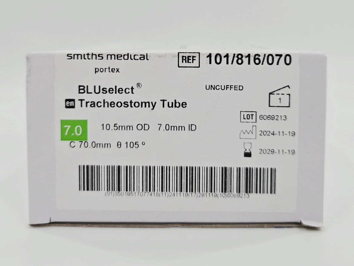Smiths Medical 101/816/070 Portex BLUselect Tracheostomy Tube Uncuffed 7.0mm ID Smiths Medical