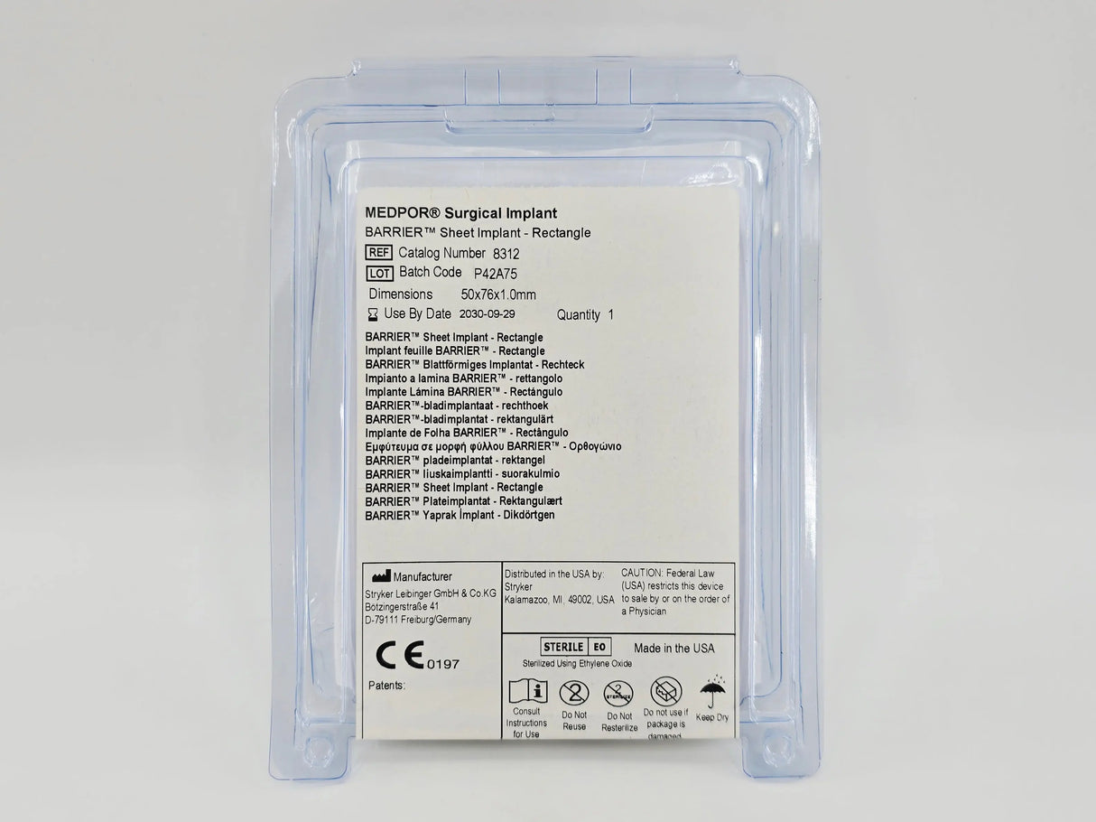 Stryker 8312 MEDPOR BARRIER Sheet Implant Rectangle 50x76x1.0mm Stryker