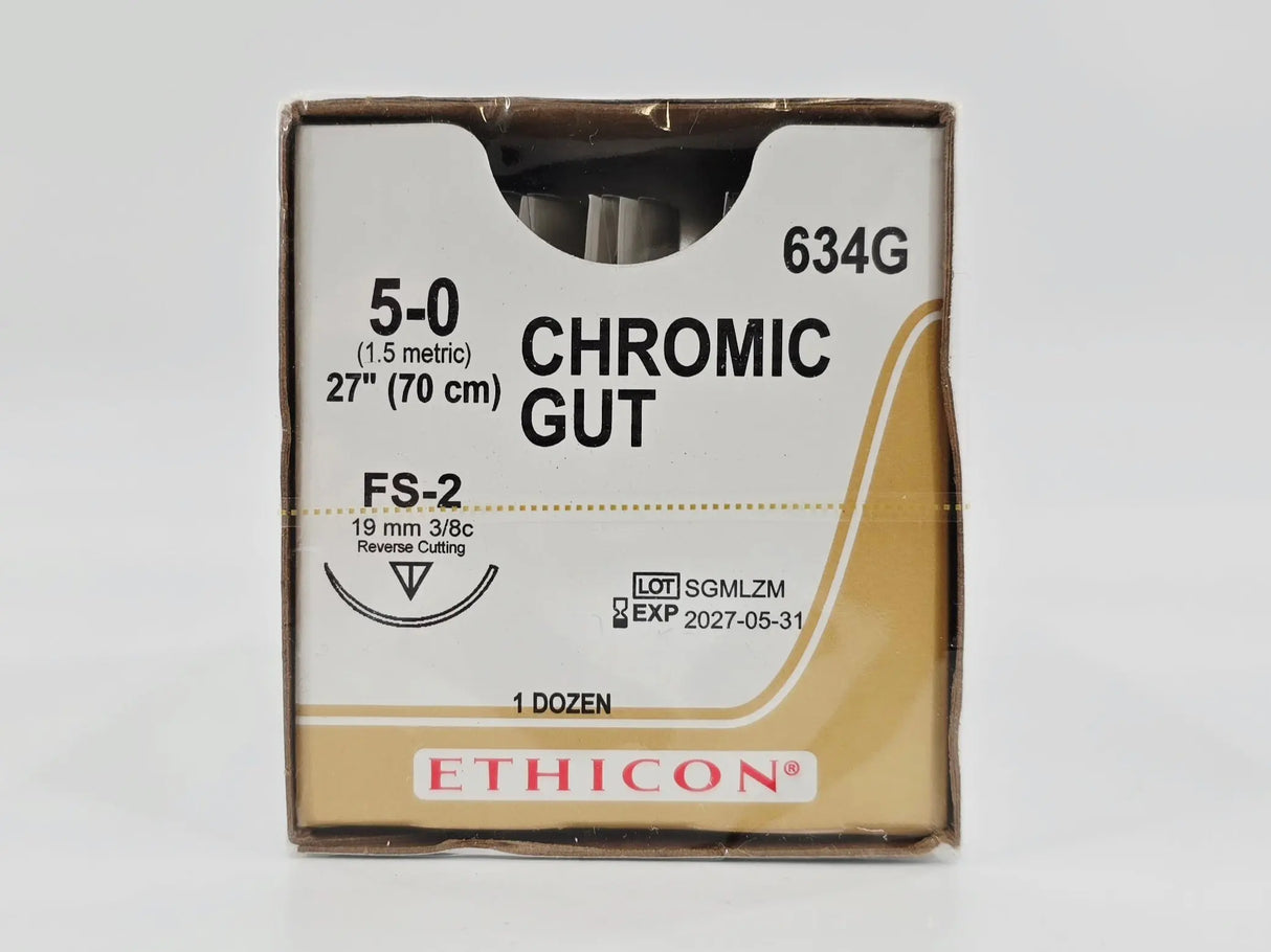 Ethicon 634G 5-0 CHROMIC GUT Naturally BROWN 1X27" FS-2 19mm BX/12 Ethicon