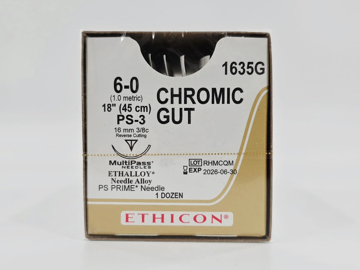 Ethicon 1635G CHROMIC GUT 6-0 Naturally BROWN 1X18" PS-3 16mm PS PRIME BX/12 Ethicon