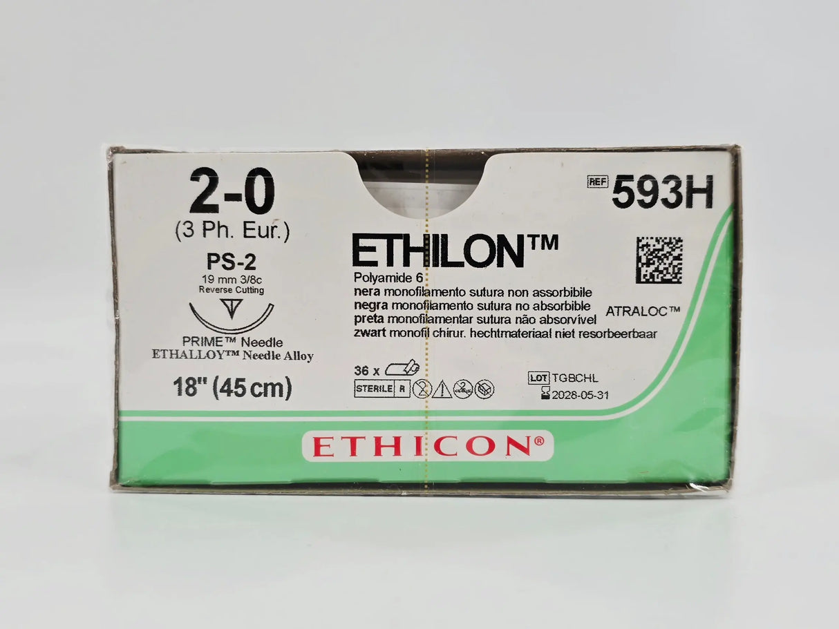 Ethicon 593H ETHILON 2-0 Black 1X18" PS-2 19mm BX/36 Ethicon