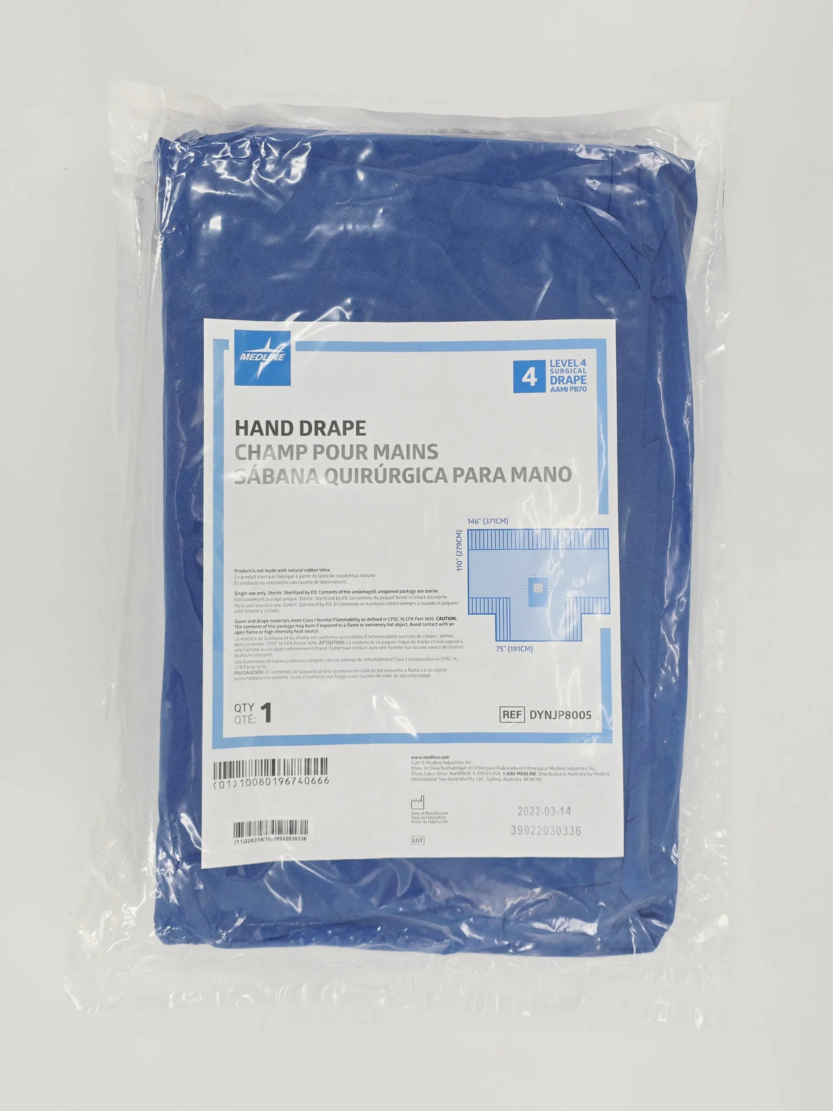 Medline DYNJP8005 Hand Drape Level 4 Surgical Drape Medline
