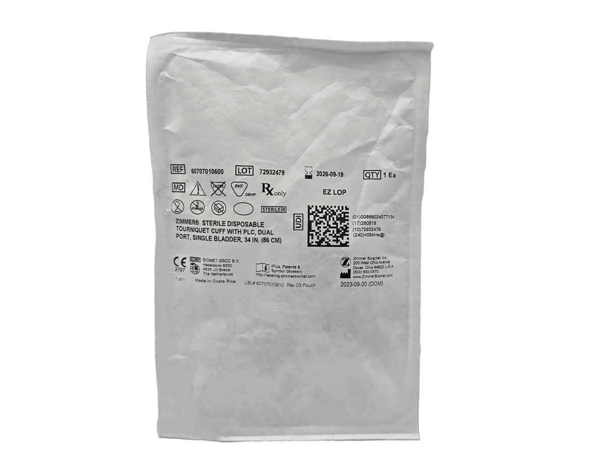 Zimmer 60707010600 Sterile Disposable Tourniquet Cuff Dual Port 34 inches Zimmer