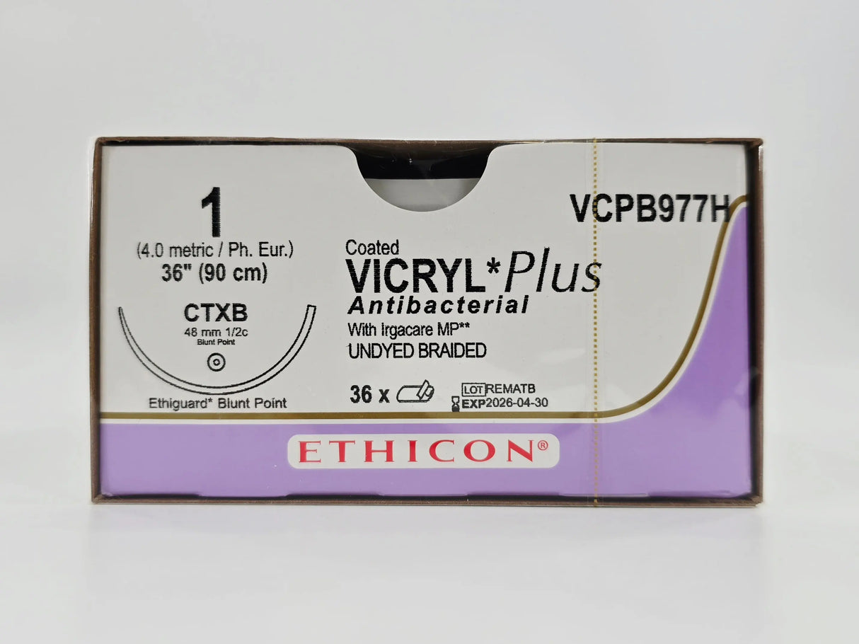 Ethicon VCPB977H 1 Coated VICRYL Plus 1X36" CTXB 48mm Ethiguard Blunt Point BX/36 Ethicon