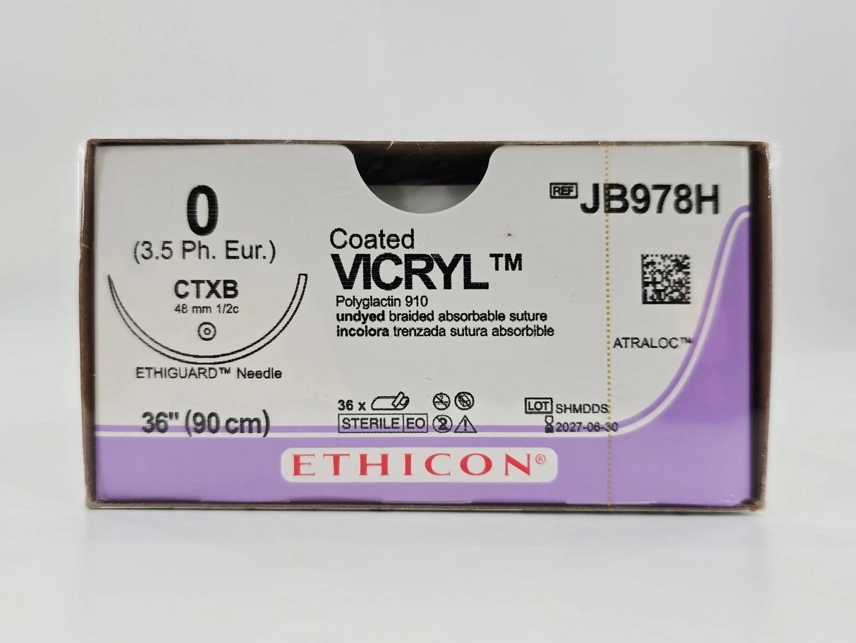 Ethicon JB978H 0 Coated VICRYL 1X36" CTXB 48mm ETHIGUARD Blunt Point BX/36 Ethicon