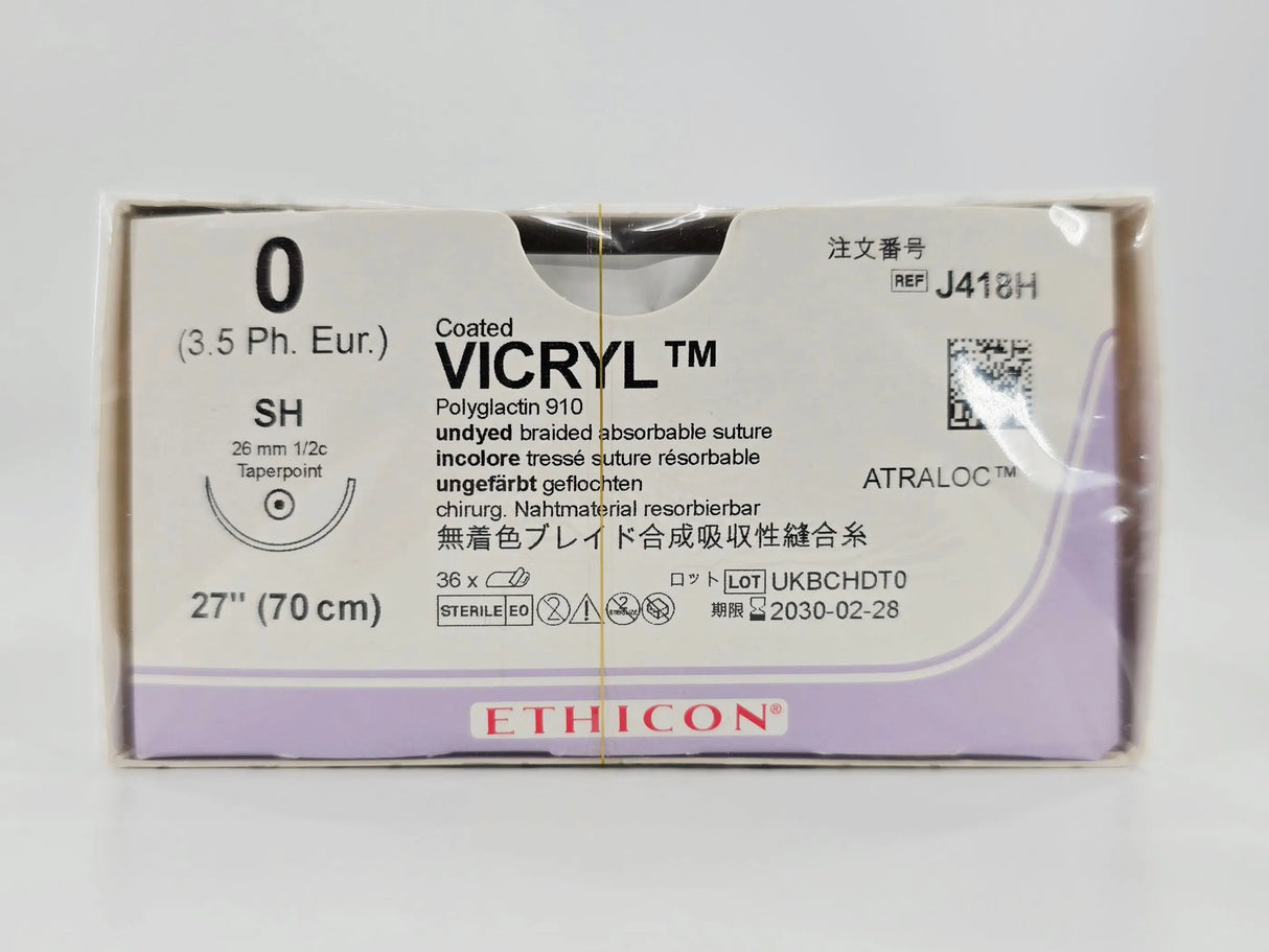 Ethicon J418H 0 Coated VICRYL 1X27" SH 26mm Taper Point BX/36 Ethicon
