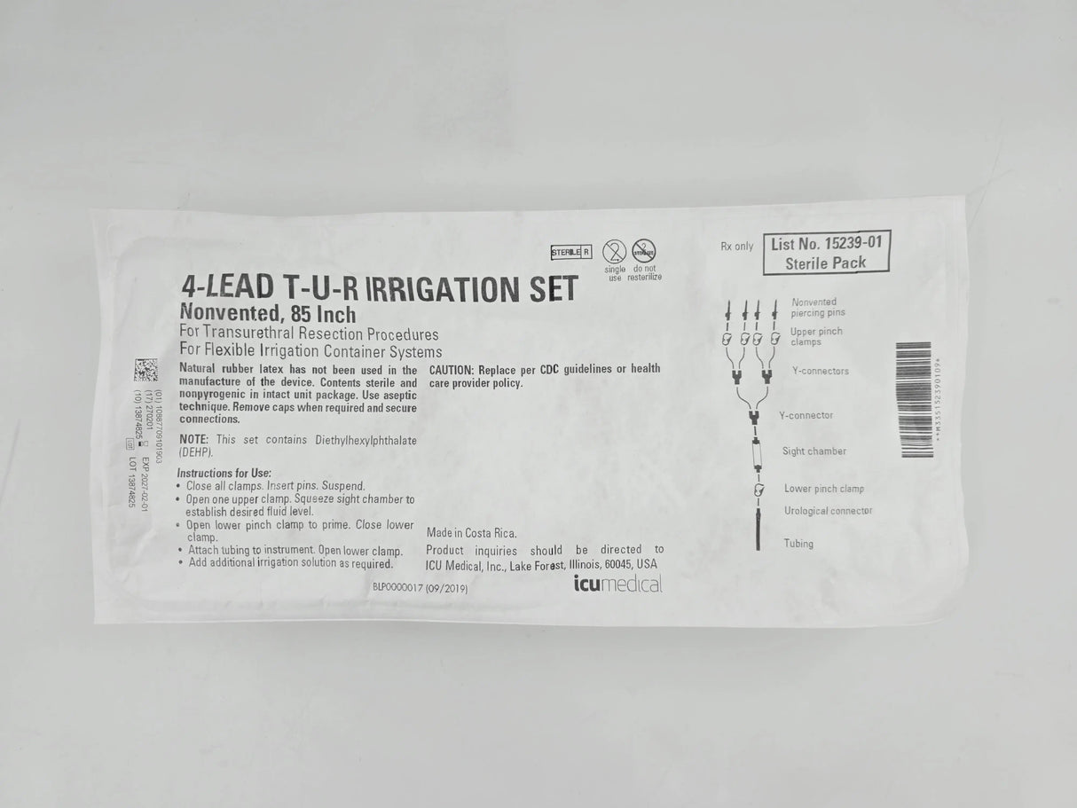 ICU Medical 15239-01 4-Lead T-UR Irrigation Sets Urological Connector Irrigation Set Large Bore 4-Lead 85" 1/EA ICU Medical