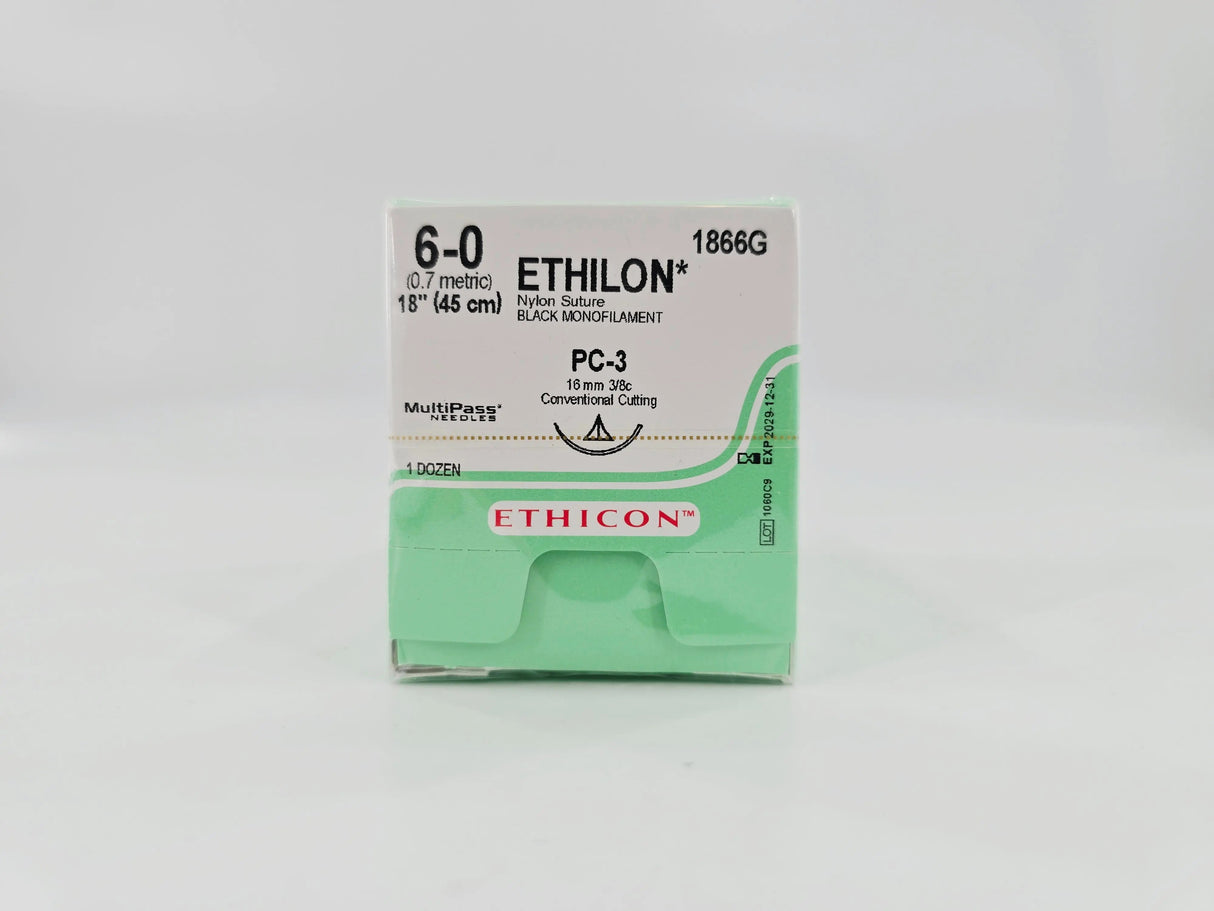 Ethicon 1866G ETHILON 6-0 Black 1X18" PC-3 16mm MultiPass Needles BX/12 Ethicon