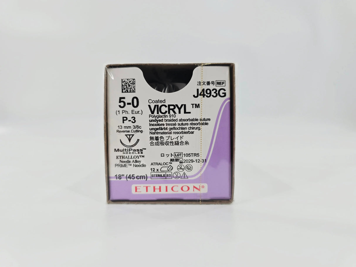Ethicon J493G Coated VICRYL 5-0 Undyed 1X18" P-3 13mm BX/12 Ethicon