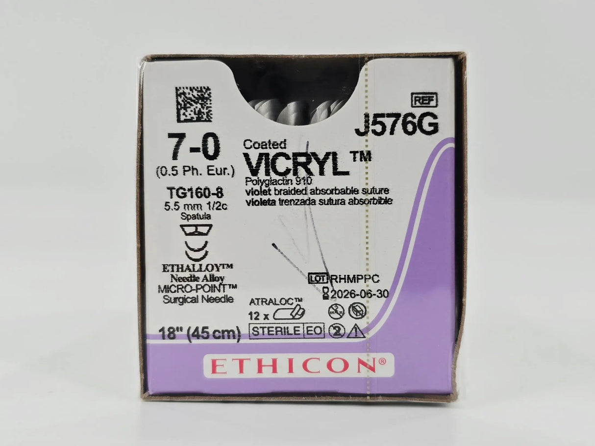 Ethicon J576G Coated VICRYL 7-0 Violet 1X18" TG160-8 5.5mm BX/12 Ethicon