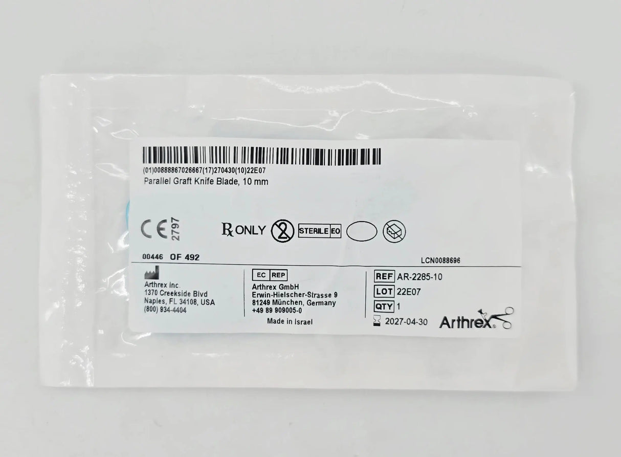 Arthrex AR-2285-10 Parallel Graft Knife Blade 10mm 1/EA Arthrex