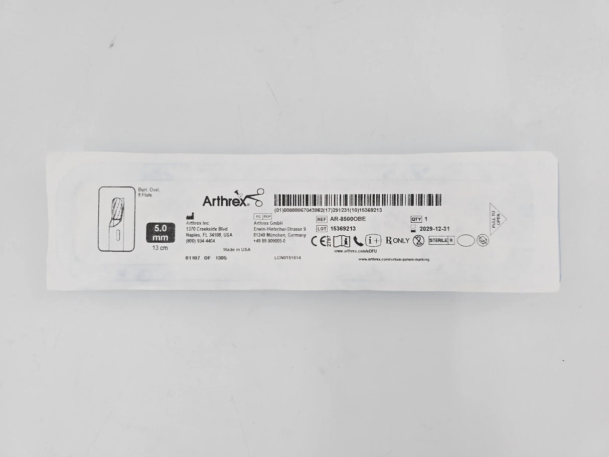 Arthrex AR-8500OBE CoolCut 8-Flute Oval Burr 5.0mm x 13cm 1/EA Arthrex