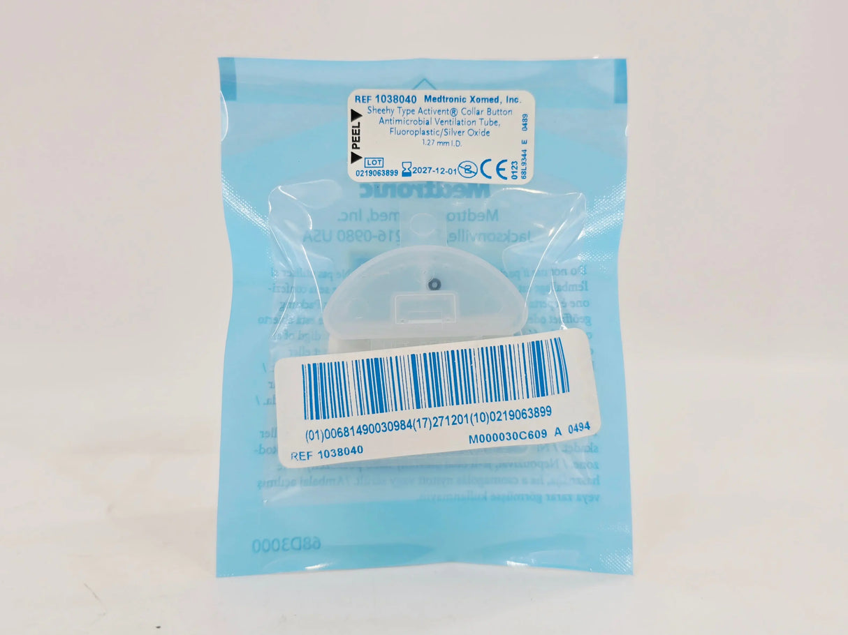 Medtronic 1038040 Sheehy Type Activent Collar Button Antimicrobial Ventilation Tube, Fluoroplastic/Silver Oxide 1.27mm I.D. 1/EA Medtronic Xomed