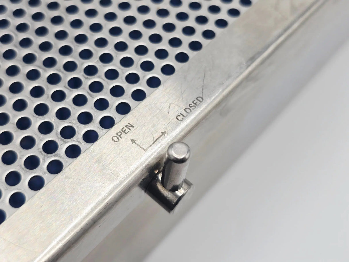 Stainless Steel Sterilization Tray 12x5x3” w/ Blue SiliconebLiner & Locking Lid Unbranded