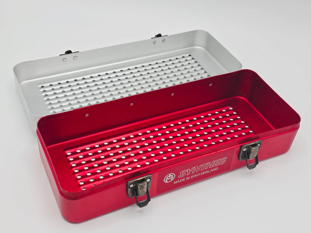Synthes Grey/Red Sterilization Tray 12x5x3 Perforated Autoclave Inner Tray Primis Medical