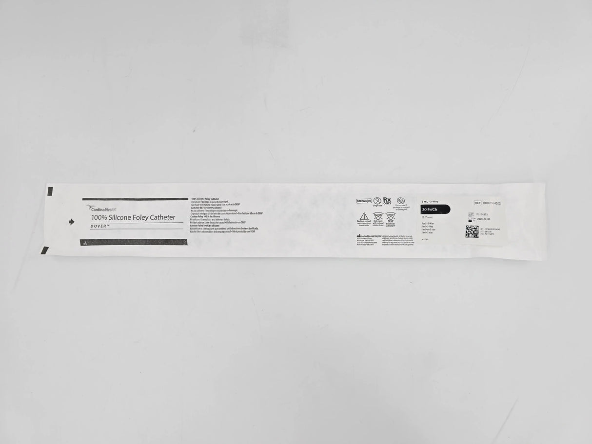 Cardinal Health 8887664203 DOVER 100% Silicone Foley Catheter 5 mL 3-Way 20Fr/Ch 1/EA Cardinal Health