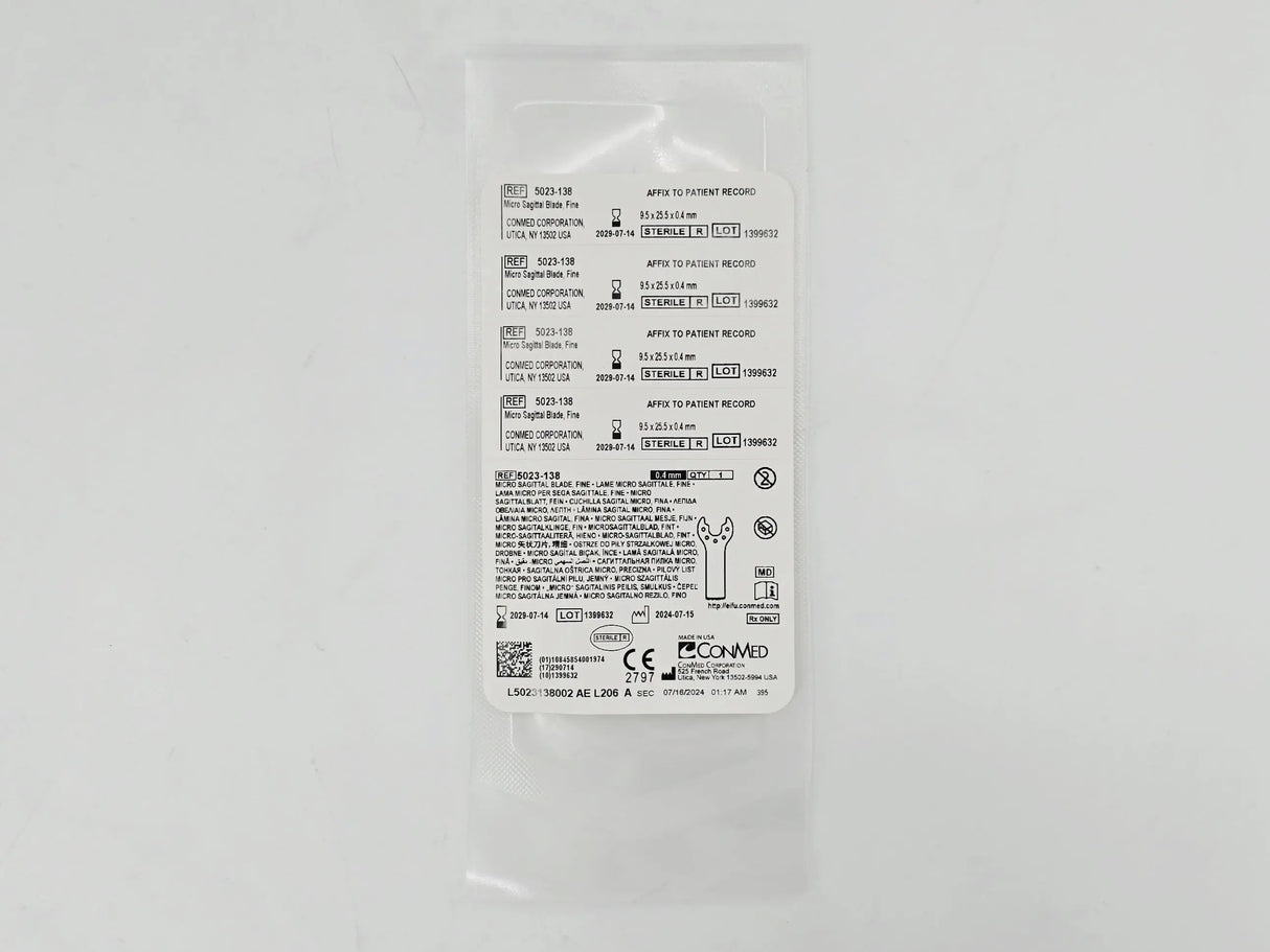 ConMed 5023-138 Micro Sagittal Blade Fine 9.5mm x 25.5mm x 0.4mm 1/EA ConMed
