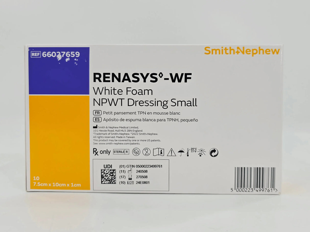 Smith & Nephew 66027659 RENASYS-WF White Foam NPWT Dressing Small 7.5cm x 10cm x 1cm BX/10 Smith & Nephew, Inc.