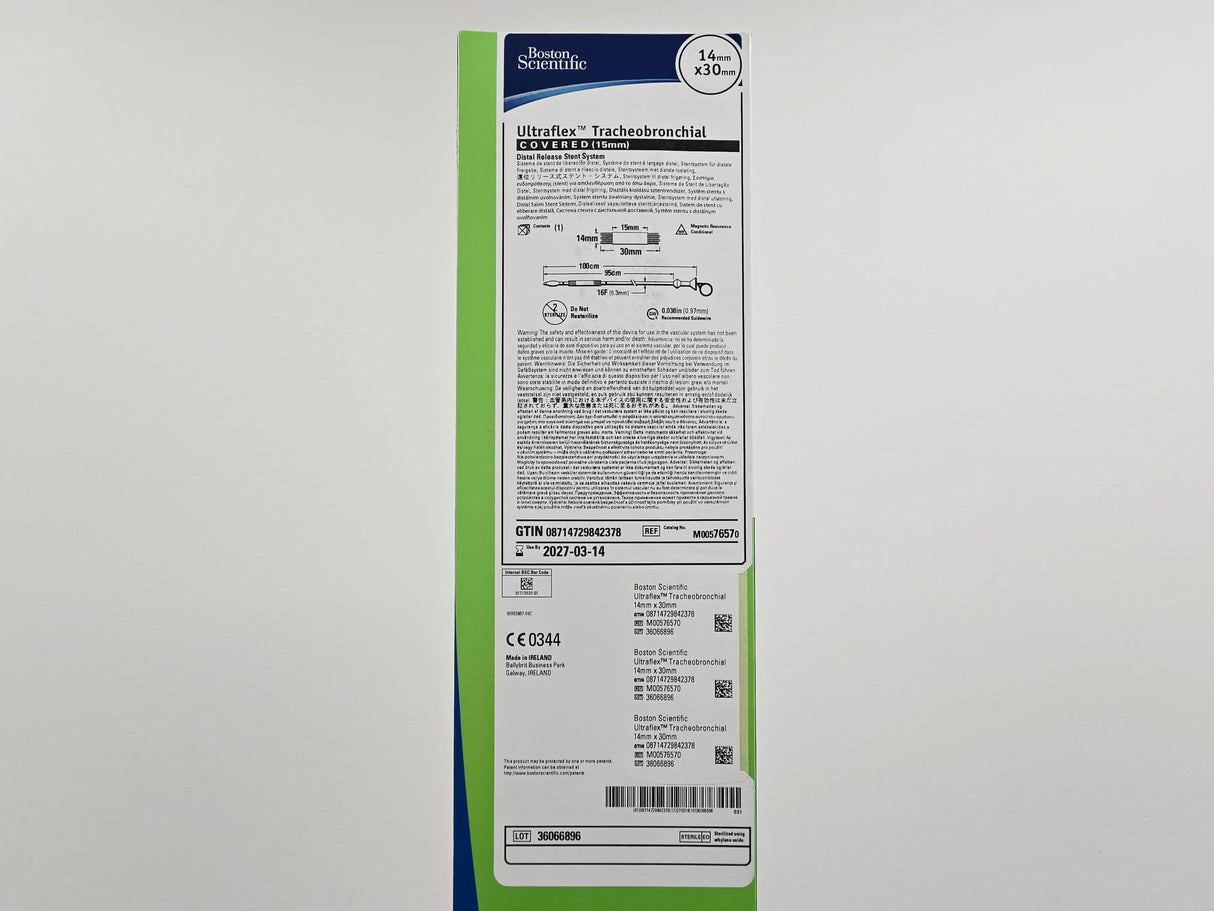 Boston Scientific M00576570 Ultraflex Tracheobronchial Distal Release Stent System 14mm x 30mm Covered 15mm 1/EA Boston Scientific