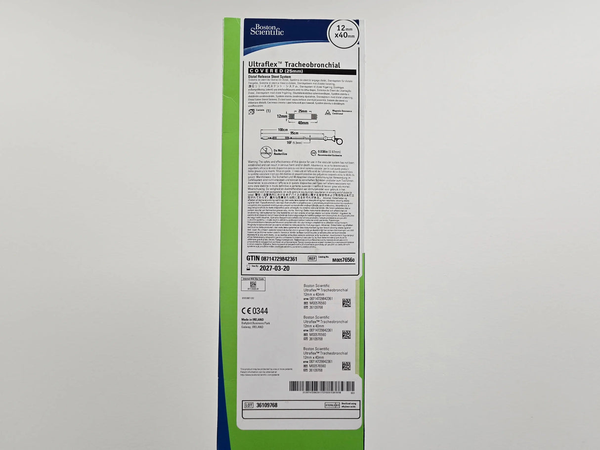Boston Scientific M00576560 Ultraflex Tracheobronchial Distal Release Stent System 12mm x 40mm Covered 25mm 1/EA Boston Scientific