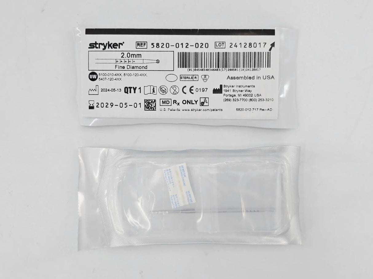 Stryker 5820-012-020 Elite Round Fine Diamond Bur 2.0mm 1/EA Stryker