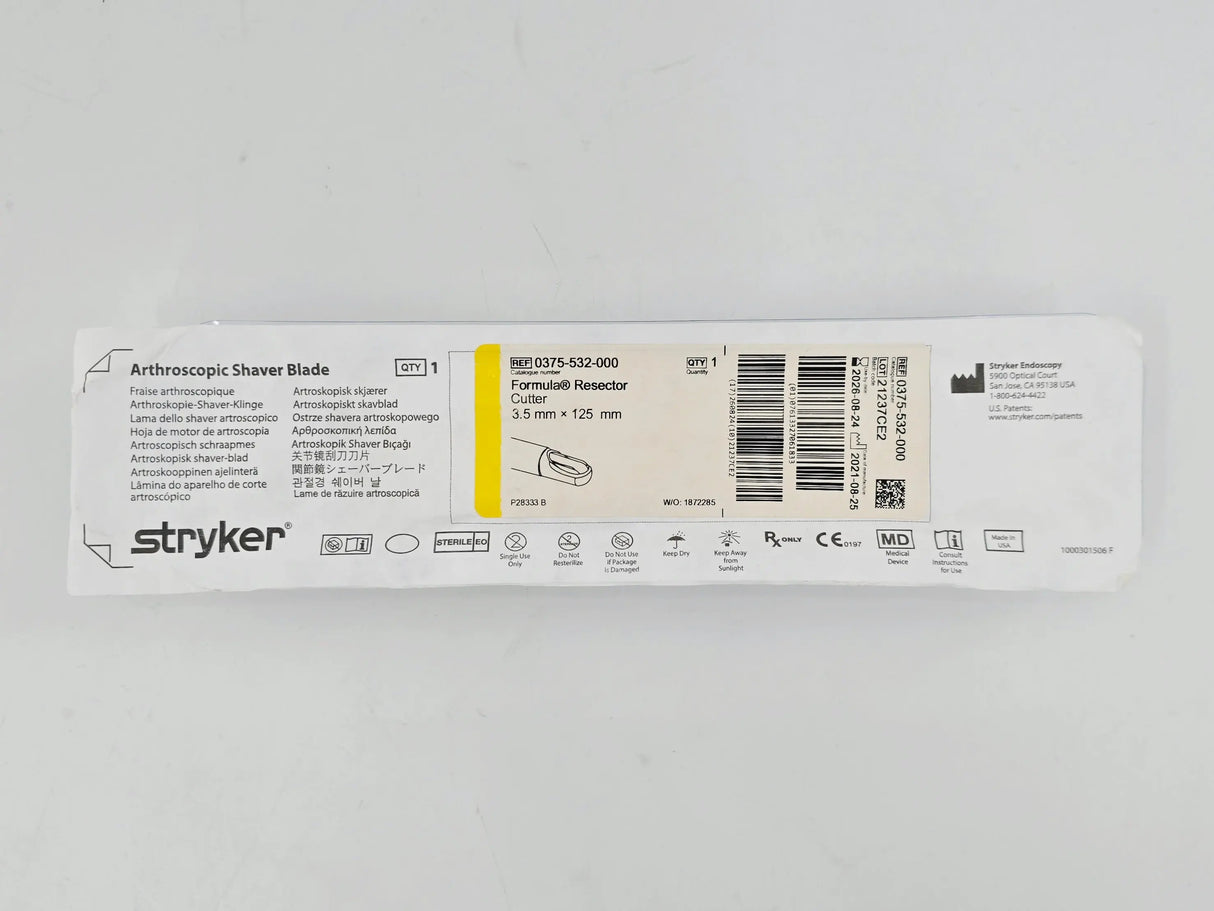 Stryker 0375-532-000 Formula Rescetor Cutter 3.5mm x 125mm Arthroscopic Shaver Blade 1/EA Stryker