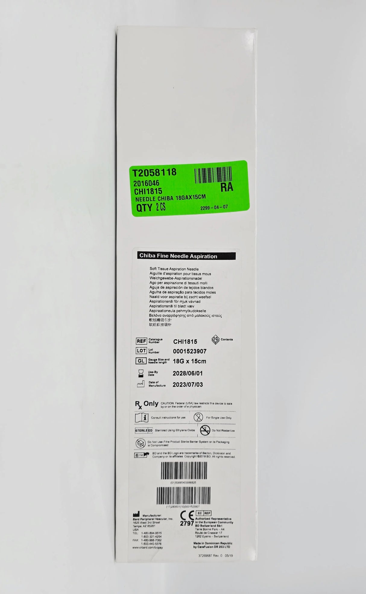 BD CHI1815 Chiba Fine Soft Tissue Aspiration Needle 18G x 15cm BX/10 BD