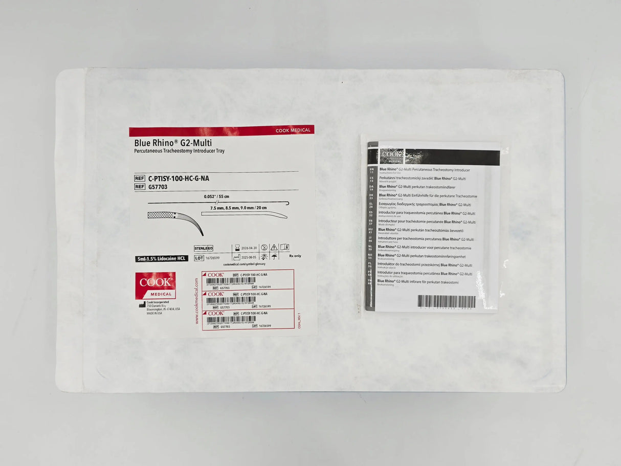 Cook Medical G57703 Blue Rhino G2-Multi Percutaneous Tracheostomy Introducer Tray w/ Pharmaceuticals 1/EA Cook Medical