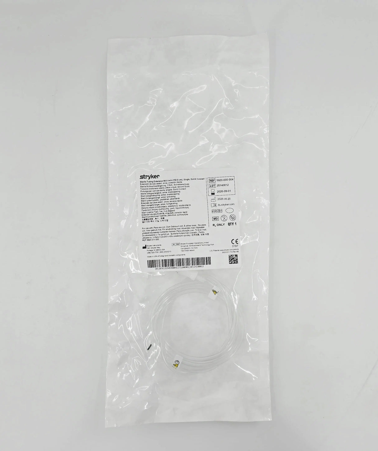 Stryker 5920-000-004 Sterile Tubing Extension Single Quick Connect 60" 1/EA Stryker
