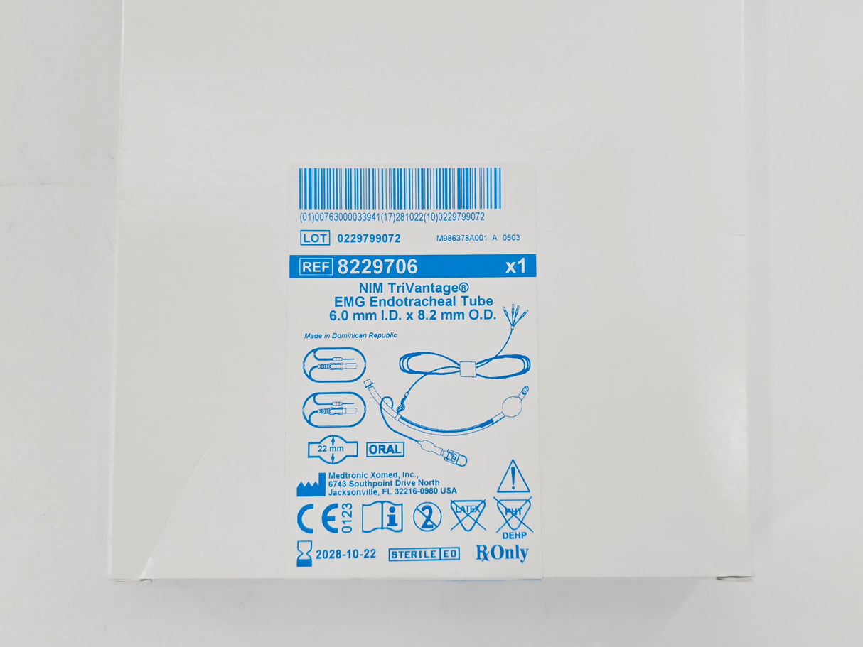 Medtronic 8229706 NIM TriVantage EMG Endotracheal Tube 6.0mm I.D. x 8.2mm O.D. 1/EA