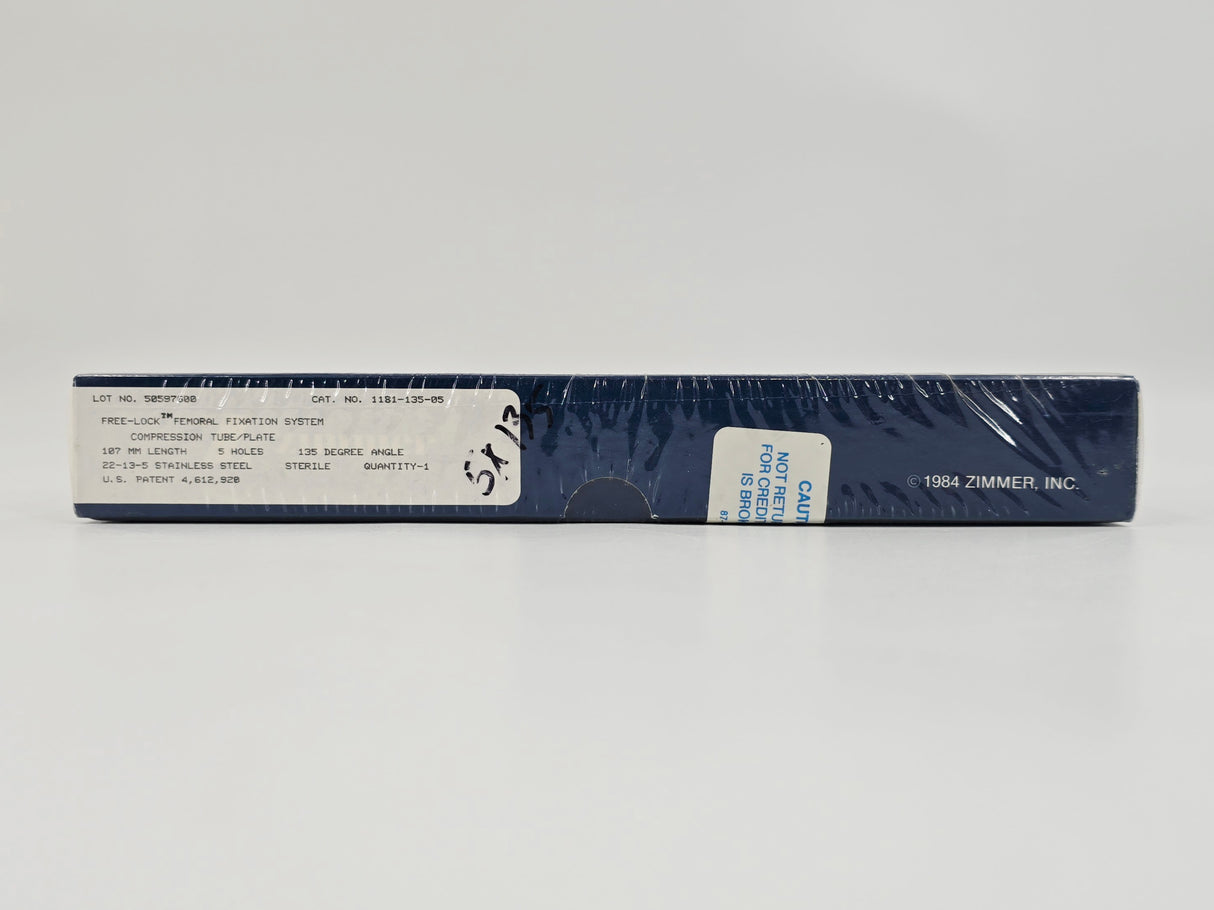 Zimmer Biomet 1181-135-05 Free-Lock Femoral Fixation System Compression Tube/Plate 135° 5 Holes 107mm Length BX/1