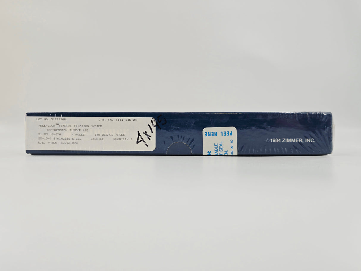 Zimmer Biomet 1181-145-04 Free-Lock Femoral Fixation System Compression Tube/Plate 145° 4 Holes 91mm Length BX/1