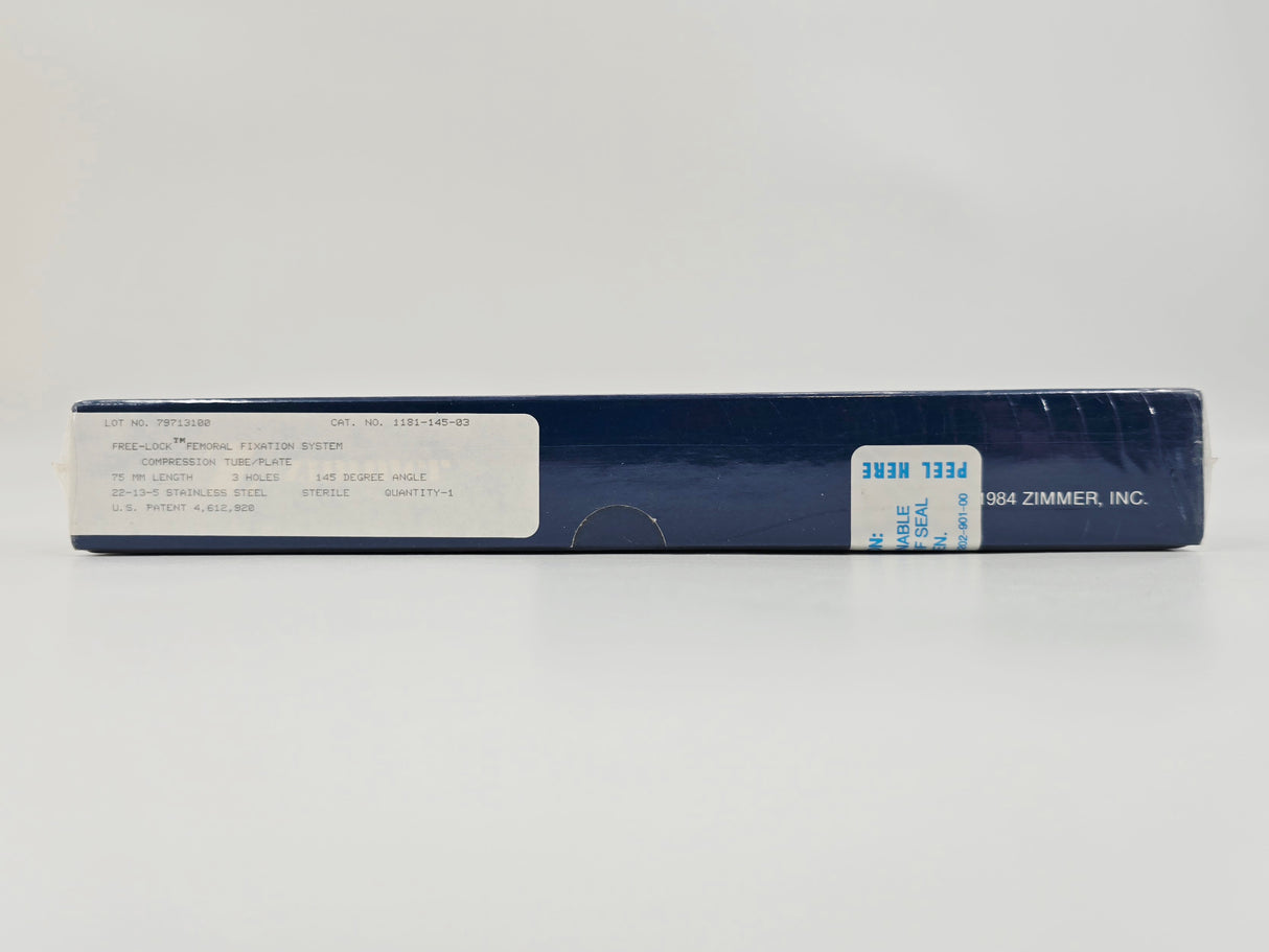 Zimmer Biomet 1181-145-03 Free-Lock Femoral Fixation System Compression Tube/Plate 145° 3 Holes 75mm Length BX/1