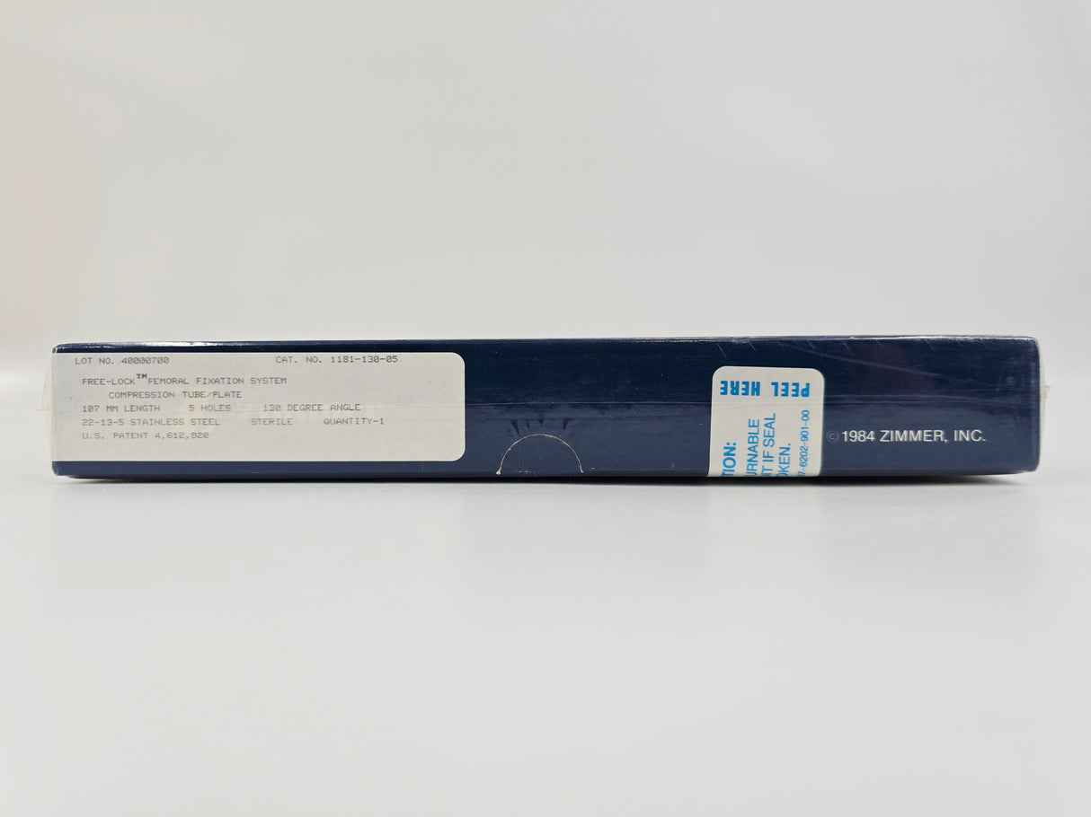 Zimmer Biomet 1181-130-05 Free-Lock Femoral Fixation System Compression Tube/Plate 130° 5 Holes 107mm Length BX/1