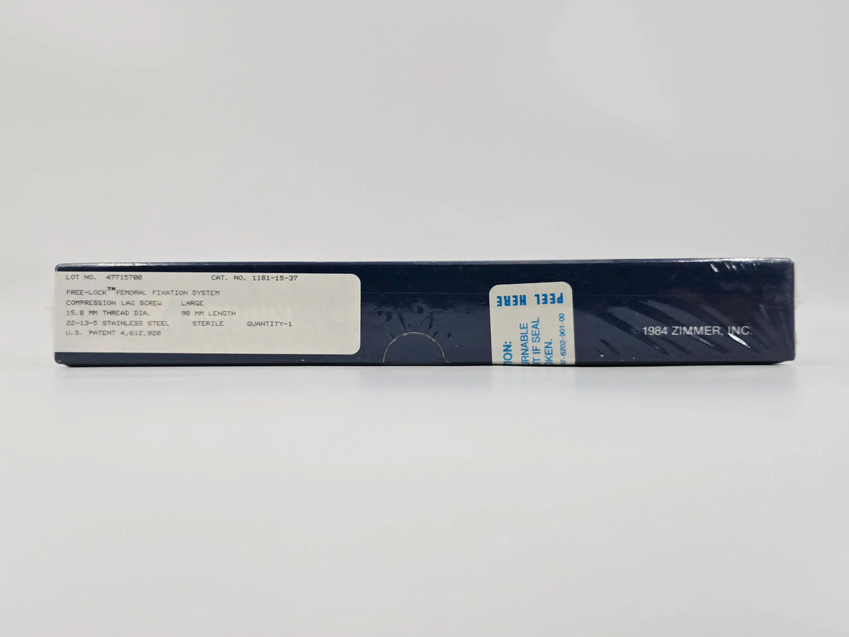 Zimmer Biomet 1181-15-37 Free-Lock Femoral Fixation System Compression Lag Screw Large 15.8mm 90mm Length BX/1 Zimmer Biomet