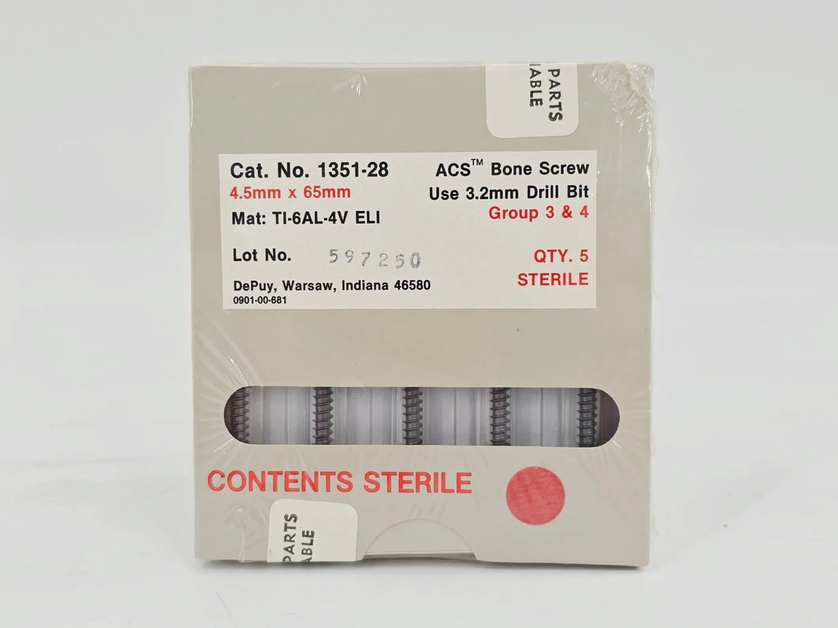 DePuy 1351-28 ACS Bone Screw 4.5mm x 65mm Titanium Orthopedic 5/PK DePuy