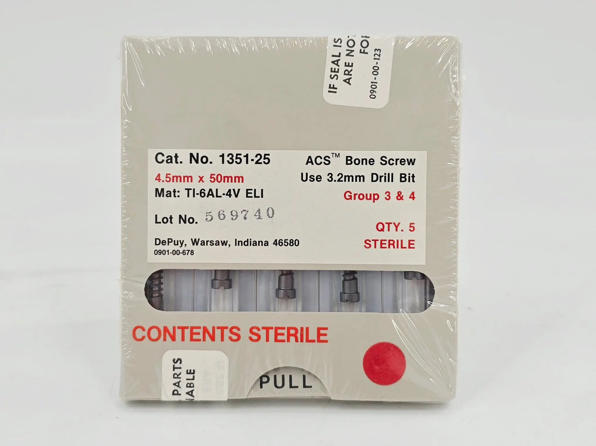 DePuy 1351-25 ACS Bone Screw 4.5mm x 50mm Titanium Orthopedic 5/PK DePuy