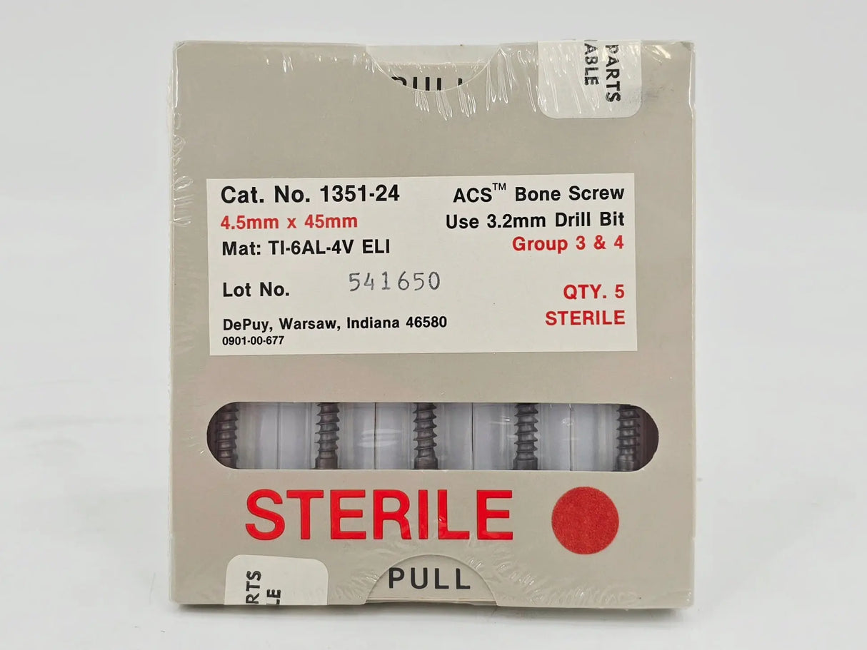 DePuy 1351-24 ACS Bone Screw 4.5mm x 45mm Titanium Orthopedic 5/PK DePuy