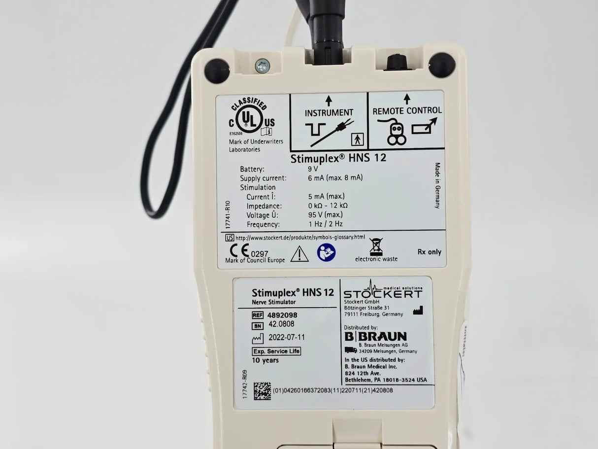 B. Braun 4892098 Stimuplex HNS 12 Nerve Locator System with case and cable Primis Medical