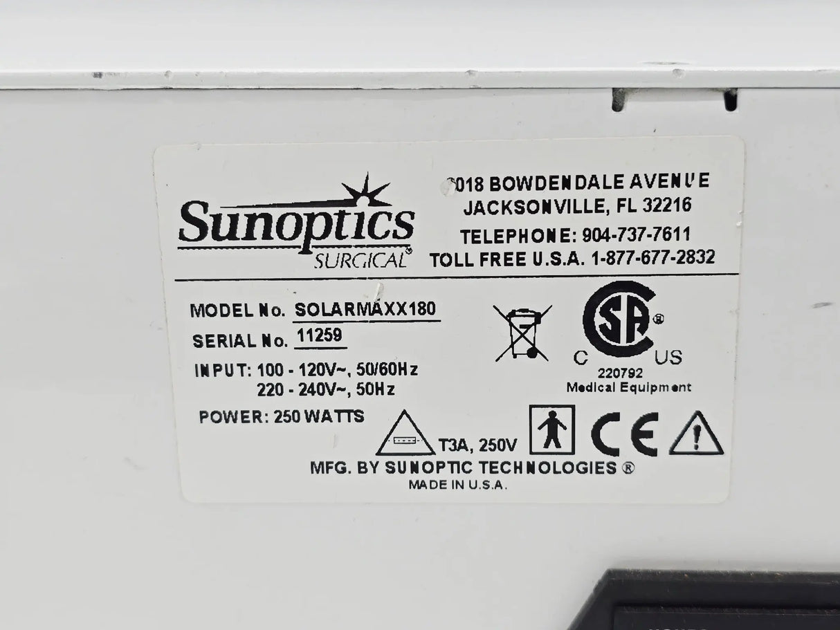 Sunoptics SolarMaxx 180 Xenon Light Source w/ SL3-110-VH Headlight Primis Medical
