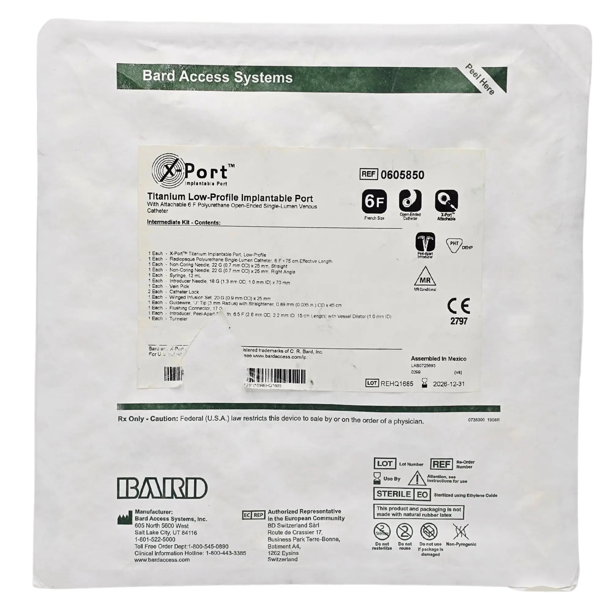 Bard 0605850 X-Port Implantable Port - Titanium Low-Profile, 6F