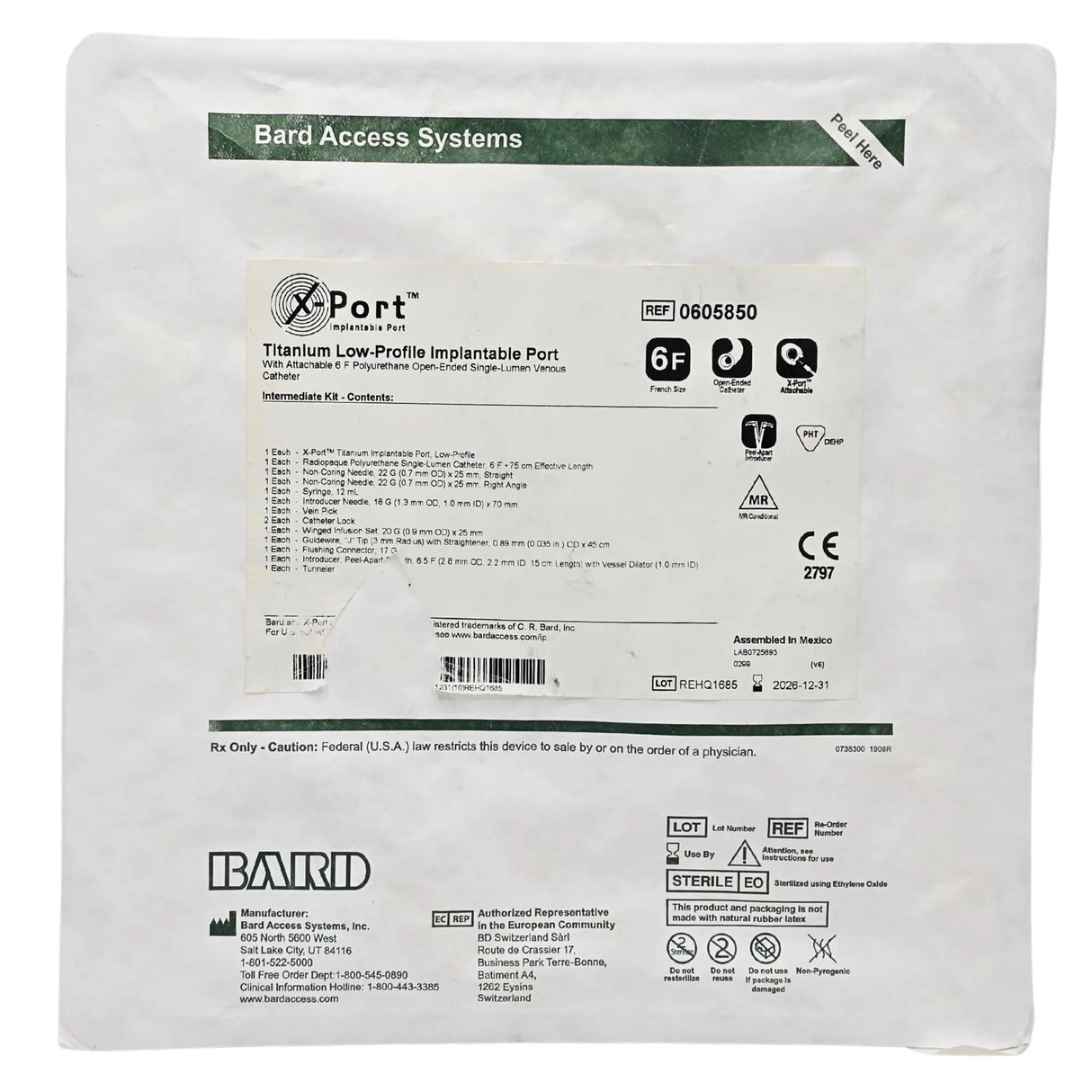 Bard 0605850 X-Port Implantable Port - Titanium Low-Profile, 6F ChronoFlex Catheter Primis Medical