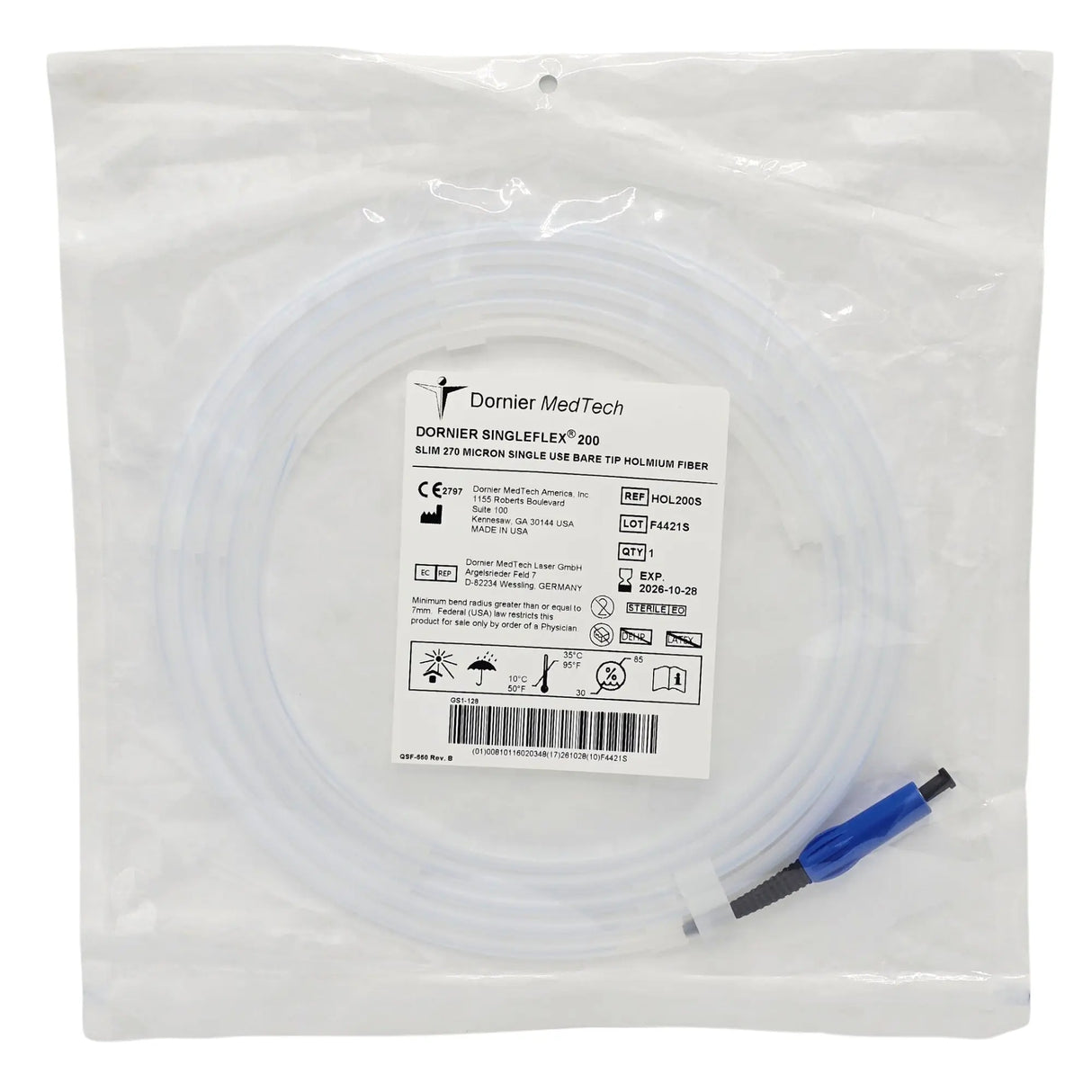 Dornier Slim 270 Micron SingleFlex 200 Laser Fiber - Single-Use Holmium Laser Delivery Fiber Primis Medical
